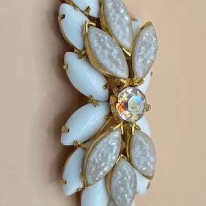 Vintage Mid-Century Milk and Givre Glass with  Rhinestone Center Brooch Pin